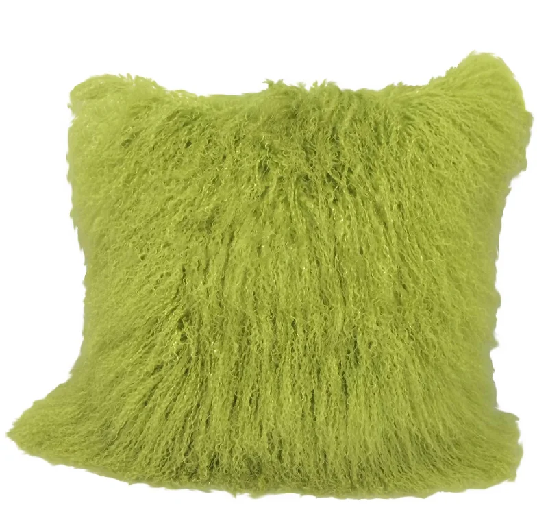 20" Lime Green Genuine Tibetan Lamb Fur Pillow With Microsuede Backing