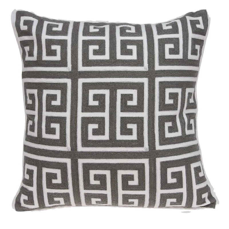 20" Gray and White Greek Key Cotton Throw Pillow