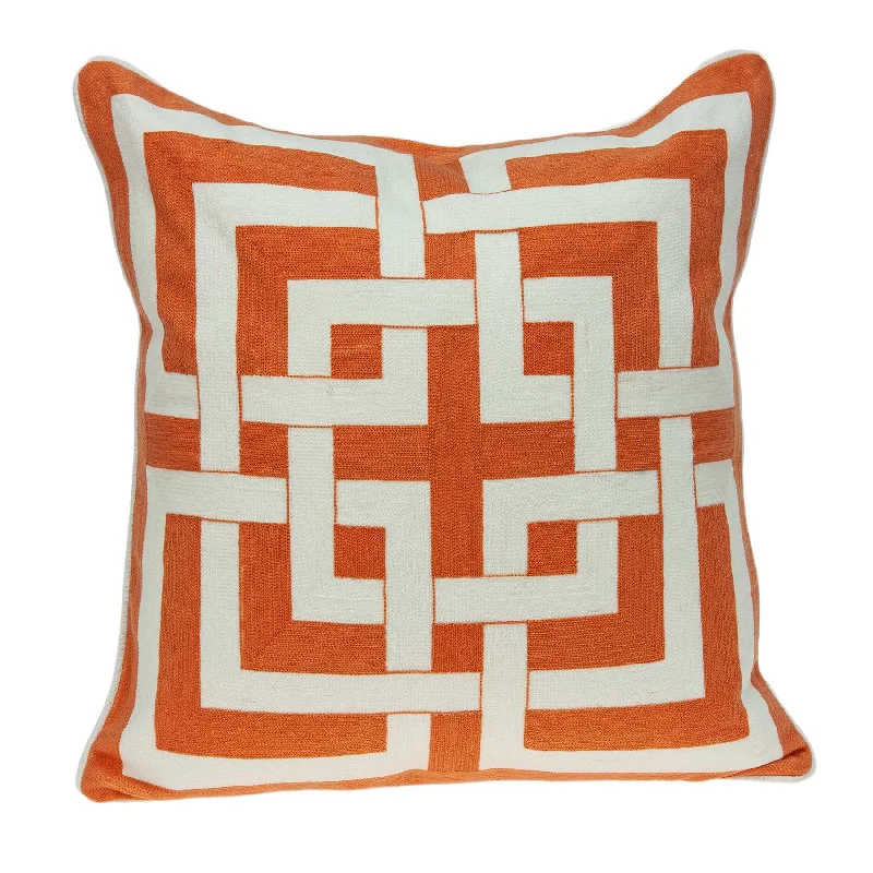 20" X 7" X 20" Transitional Orange And Off White Pillow Cover With Poly Insert