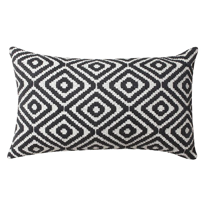 Benzara 12 x 20 Cotton Hand Woven Dhurri Pillow with Diamond Pattern, Black and White