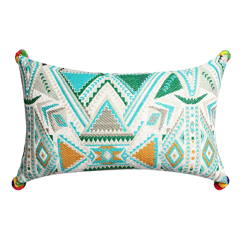 Benzara 12 x 20 Cotton Hand Woven Dhurri Pillow with Geometric Details, Multicolor