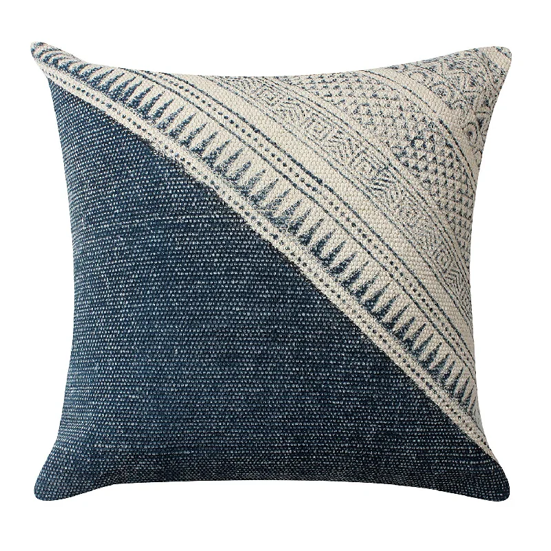 Benzara 18 x 18 Hand Woven Cotton Pillow with Kilim Pattern, White and Blue