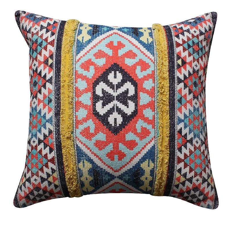 Benzara 24 x 24 Cotton Hand Woven Floor Pillow with Kilim Printed Details, Multicolor