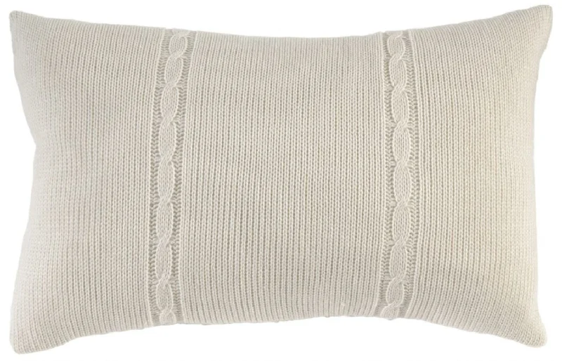 Benzara Fabric Accent Pillow with Knitted Pattern Details, Cream