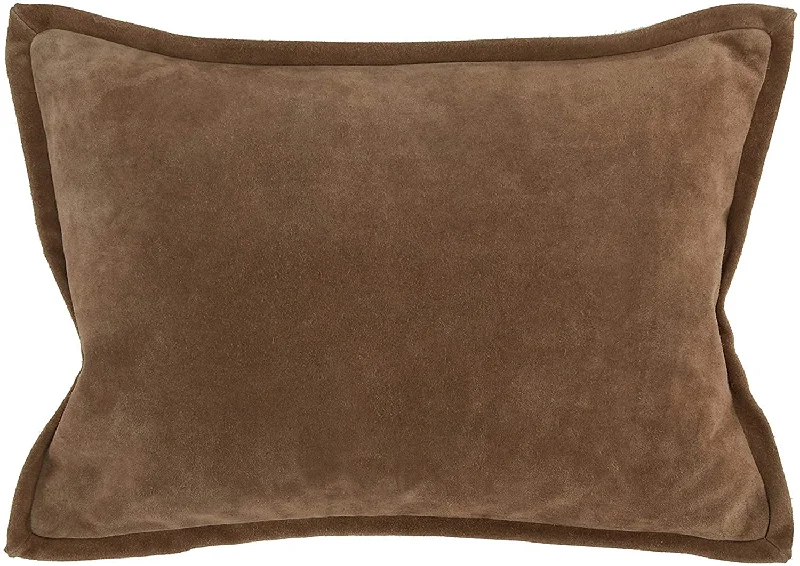 Benzara Rectangle Leatherette Throw Pillow with Flanged Edges, Brown