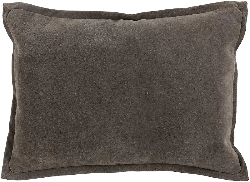 Benzara Rectangular Leatherette Throw Pillow with Flanged Edges, Gray