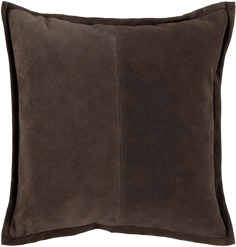 Benzara Square Leatherette Throw Pillow with Flanged Edges, Cocoa Brown