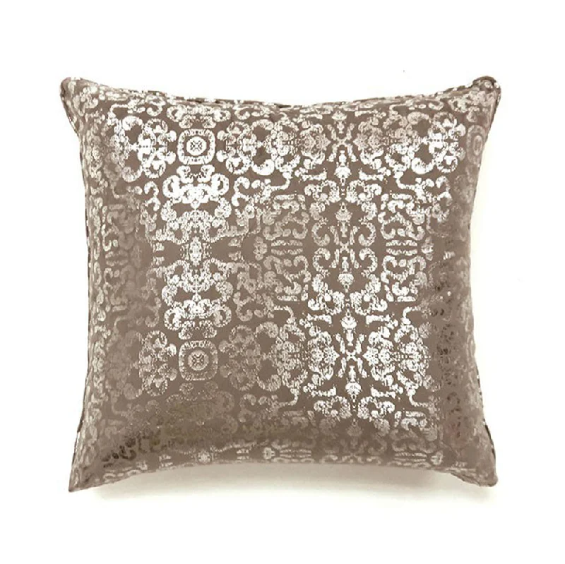 Benzara Square Polyester Pillow with Intricate Pattern, Set of 2, Beige