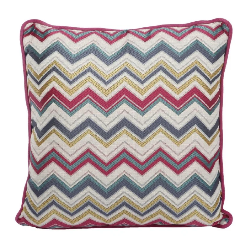 Benzara Woven Design Fabric Accent Pillow in Zigzag Pattern and Welting Details, Multicolor