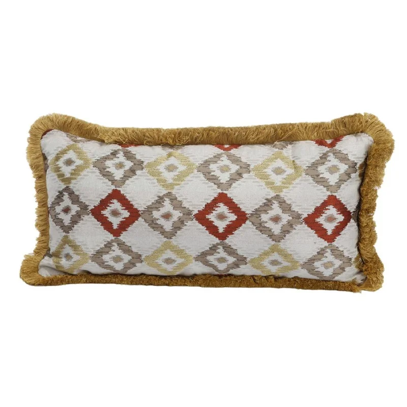 Benzara Woven Fabric Accent Pillow in Diamond Pattern and Fringed Welting Details, Multicolor