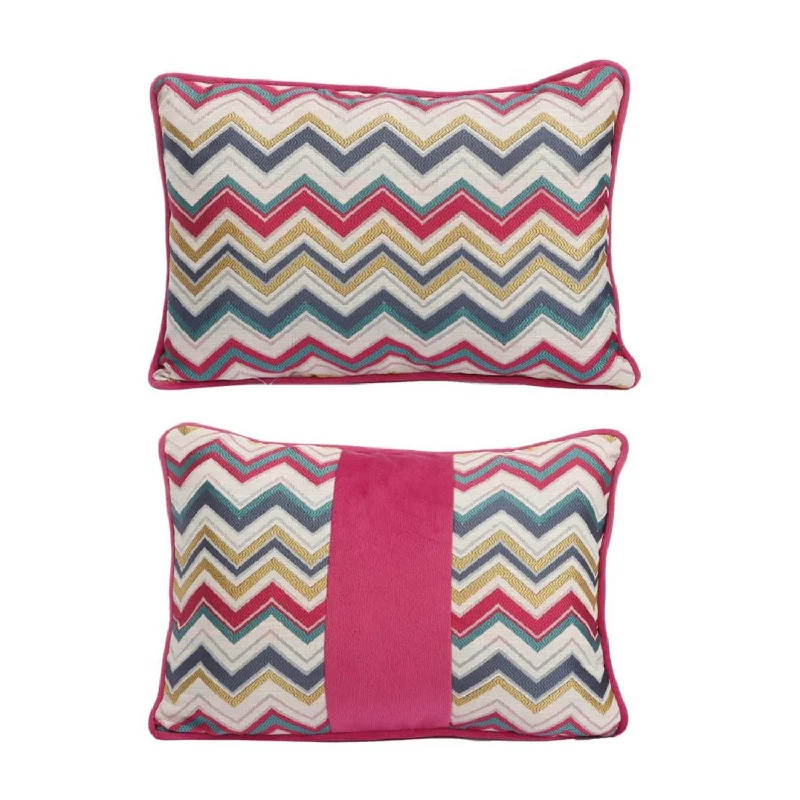 Benzara Woven Fabric Rectangular Accent Pillow in Zigzag Pattern and Welting Details, Multicolor