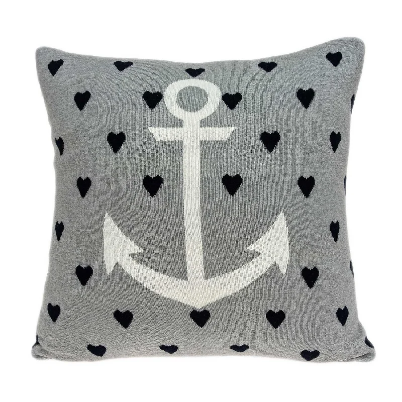 Casual Square Grey Nautical Anchor Accent Pillow