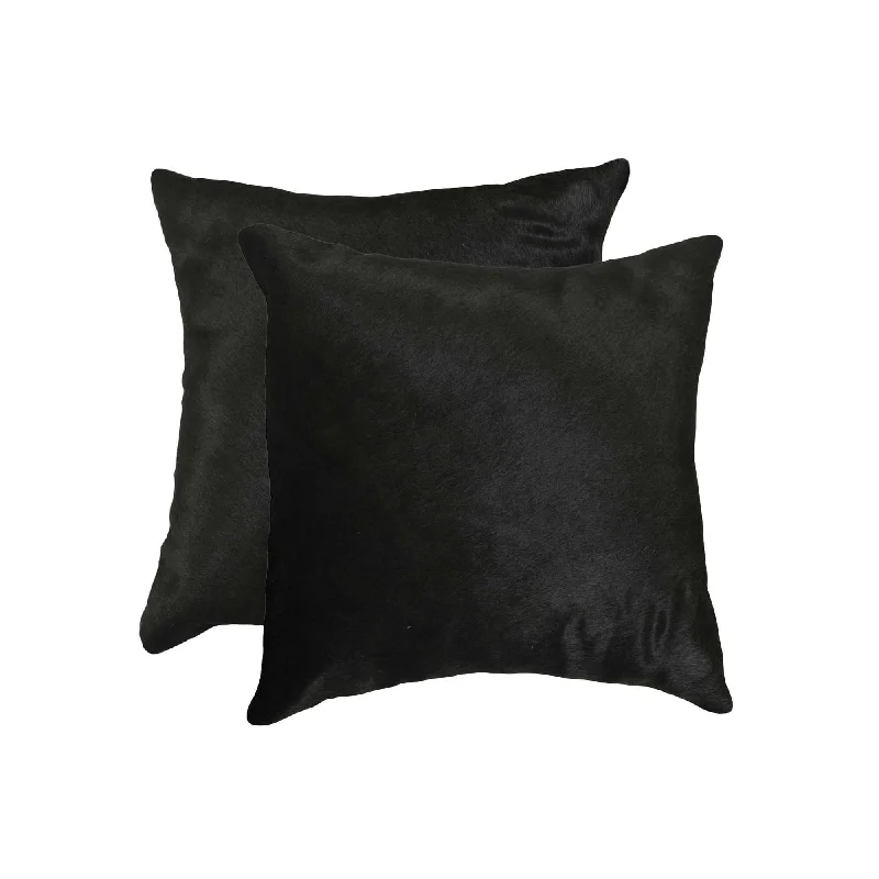 Set of Two 18" Black Cowhide Throw Pillow