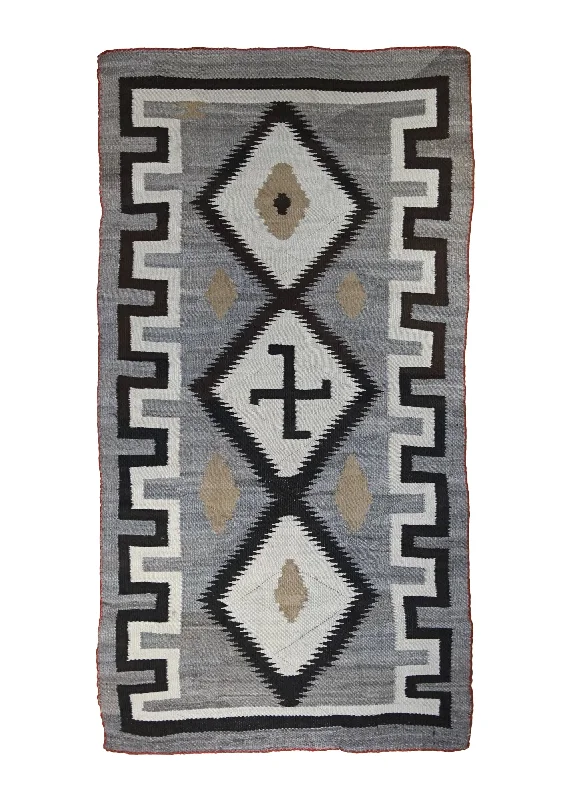 Native American Rug Navajo Handmade Area Antique Traditional 3'2"x5'11" (3x6) Gray Geometric Design #A35030