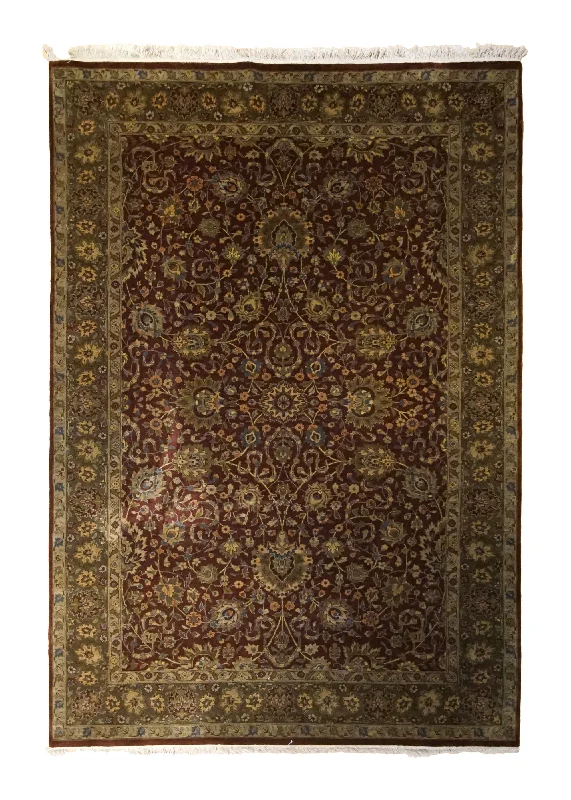 Oriental Rug Indian Handmade Area Transitional 6'1"x9'2" (6x9) Red Green Tea Washed Floral Jaipur Design #A35011