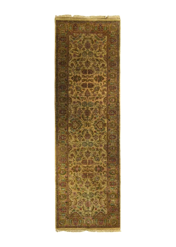 Oriental Rug Indian Handmade Runner Transitional 3'1"x9'11" (3x10) Whites/Beige Pink Tea Washed Design #A12751