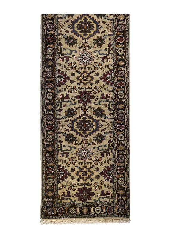 Oriental Rug Indian Handmade Runner Transitional Tribal 2'7"x15'11" (3x16) Whites/Beige Black Mahal Design #A13210