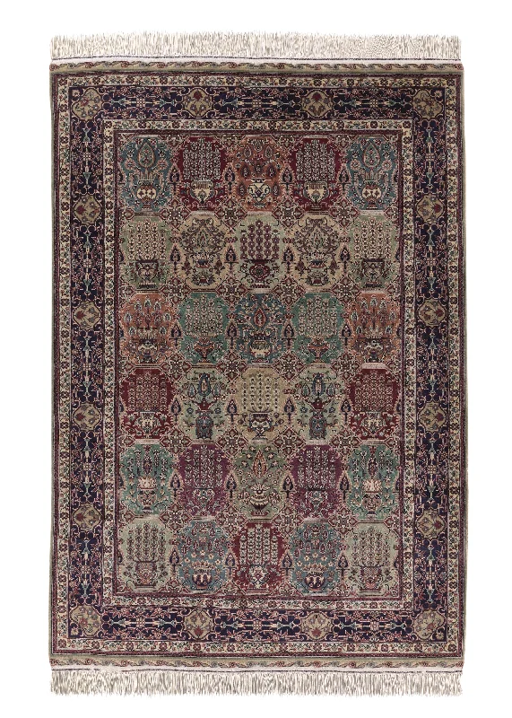 Oriental Rug Pakistani Handmade Area Traditional 4'7"x6'10" (5x7) Green Multi-color Garden Design #31960