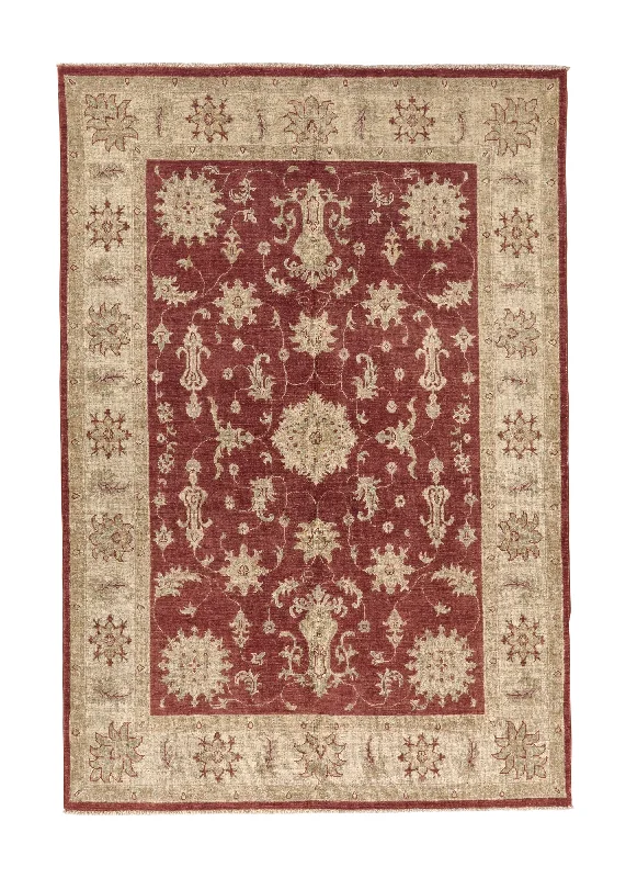 Oriental Rug Pakistani Handmade Area Transitional 4'9"x6'8" (5x7) Red Whites/Beige Floral Oushak Design #33265