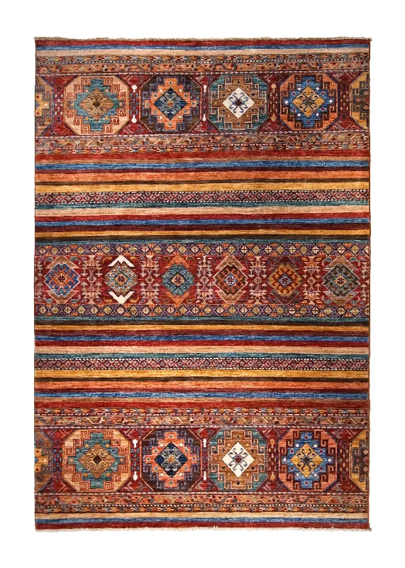 Oriental Rug Pakistani Handmade Area Transitional Tribal 5'8"x8'4" (6x8) Red Geometric Southwest Khorjin Design #A35040