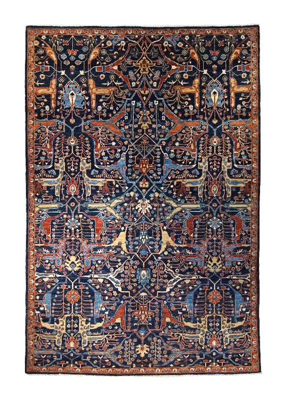 Oriental Rug Pakistani Handmade Area Transitional Tribal 6'1"x9'0" (6x9) Blue Heriz Design #A35039