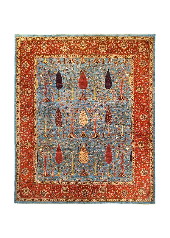 Oriental Rug Pakistani Handmade Area Transitional Tribal 7'11"x9'8" (8x10) Red Blue Tree of Life Nooristan Bakhshayesh Design #A35034