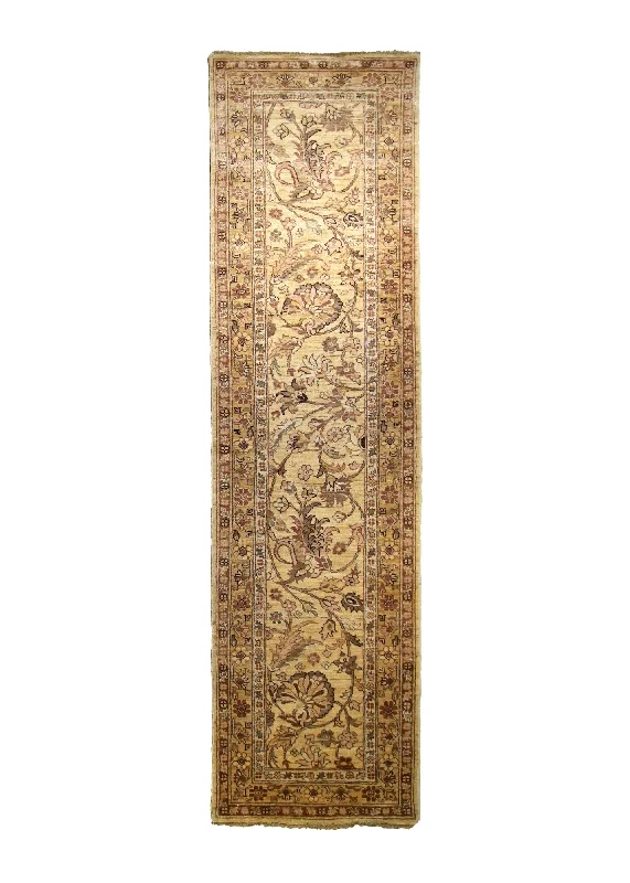 Oriental Rug Pakistani Handmade Runner Transitional 2'5"x9'5" (2x9) Yellow/Gold Antique Washed Floral Design #A13244