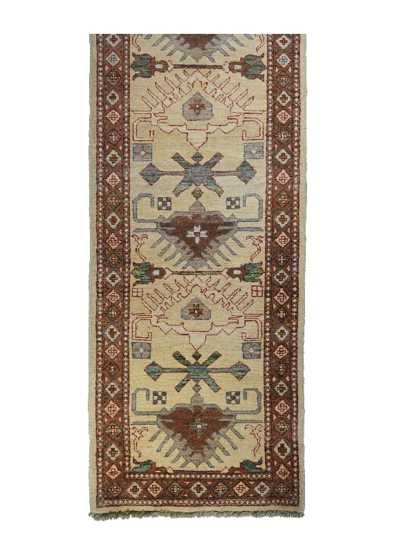 Oriental Rug Pakistani Handmade Runner Transitional 2'6"x11'5" (3x11) Whites/Beige Brown Antique Washed Geometric Design #A13893