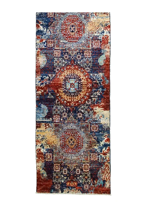 Oriental Rug Pakistani Handmade Runner Transitional Tribal 2'4"x23'1" (2x23) Red Blue Mamluk Erased Design #A35045