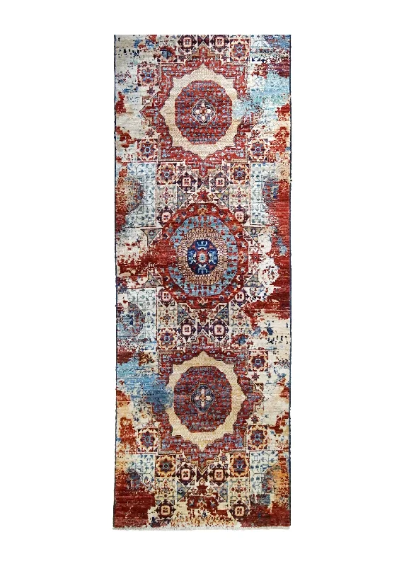 Oriental Rug Pakistani Handmade Runner Transitional Tribal 2'3"x23'2" (2x23) Red Mamluk Erased Design #A35044