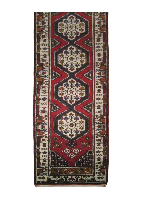 Oriental Rug Turkish Handmade Runner Tribal 2'6"x12'0" (3x12) Red Blue Geometric Design #A12782