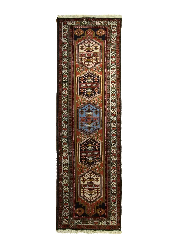 Persian Rug Ardabil Handmade Runner Tribal 2'6"x9'0" (3x9) Whites/Beige Multi-color Geometric Design #A12907