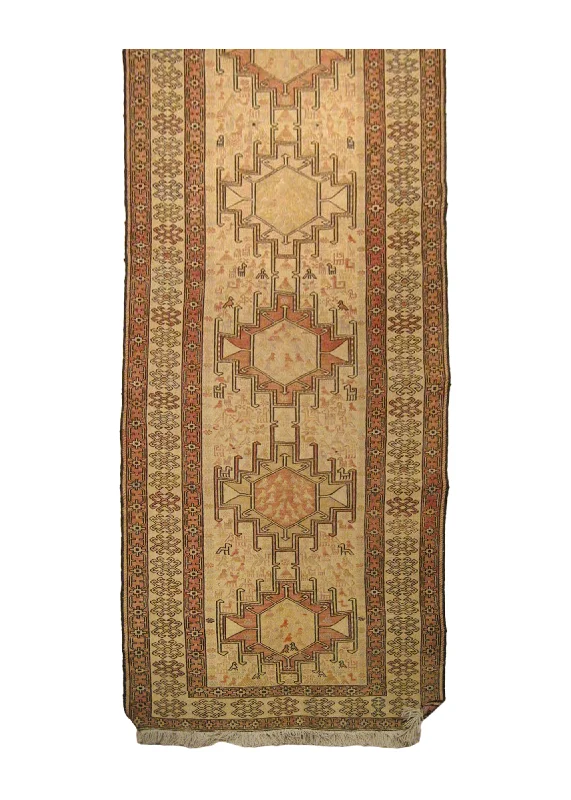 Persian Rug Azerbaijan Handmade Runner Tribal 2'5"x9'2" (2x9) Pink Whites/Beige Kilim Geometric Design #A13593