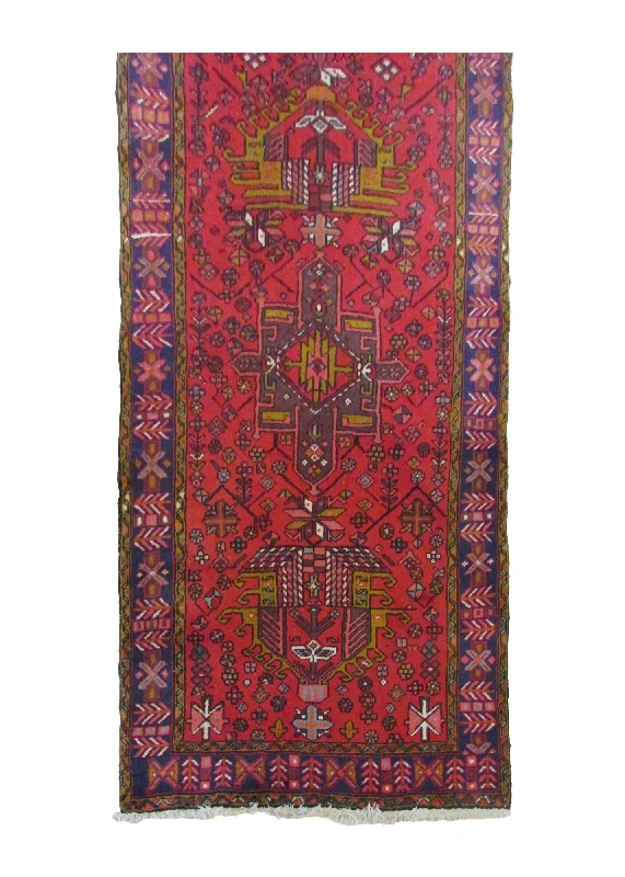 Persian Rug Gharajeh Handmade Runner Tribal 3'2"x10'1" (3x10) Red Blue Geometric Design #A13026