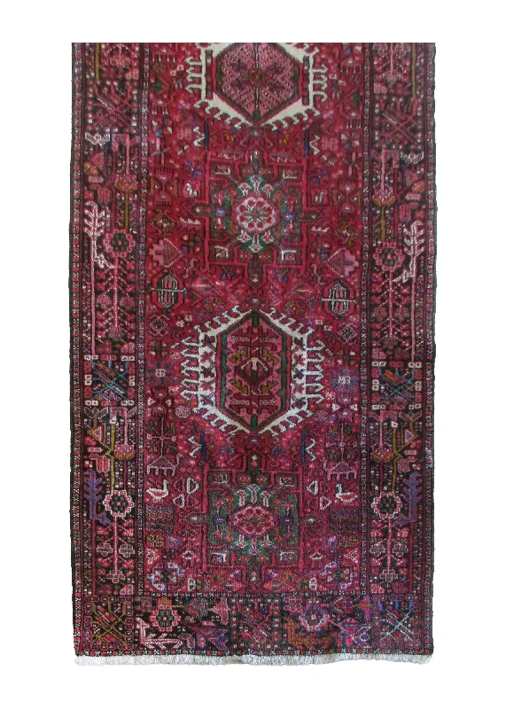 Persian Rug Gharajeh Handmade Runner Tribal 3'5"x10'0" (3x10) Red Geometric Animals Design #A13759