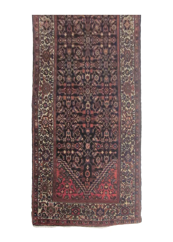 Persian Rug Hamadan Handmade Runner Tribal Antique 3'5"x12'1" (3x12) Red Whites/Beige Geometric Herati Design #A12598