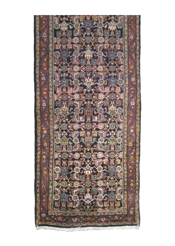 Persian Rug Hamadan Handmade Runner Tribal Antique 3'3"x13'2" (3x13) Blue Red Geometric Herati Design #A12602