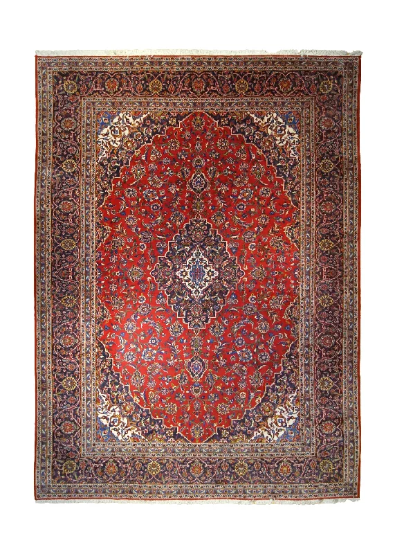 Persian Rug Kashan Handmade Area Traditional 9'9"x13'1" (10x13) Red Floral Toranj Mehrab Design #A34996