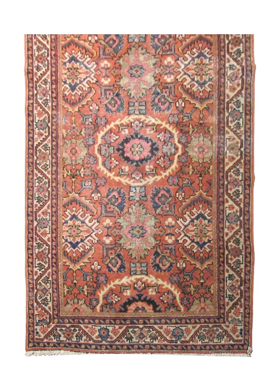 Persian Rug Mahal Handmade Runner Antique Tribal 4'3"x9'0" (4x9) Red Geometric Design #A13947