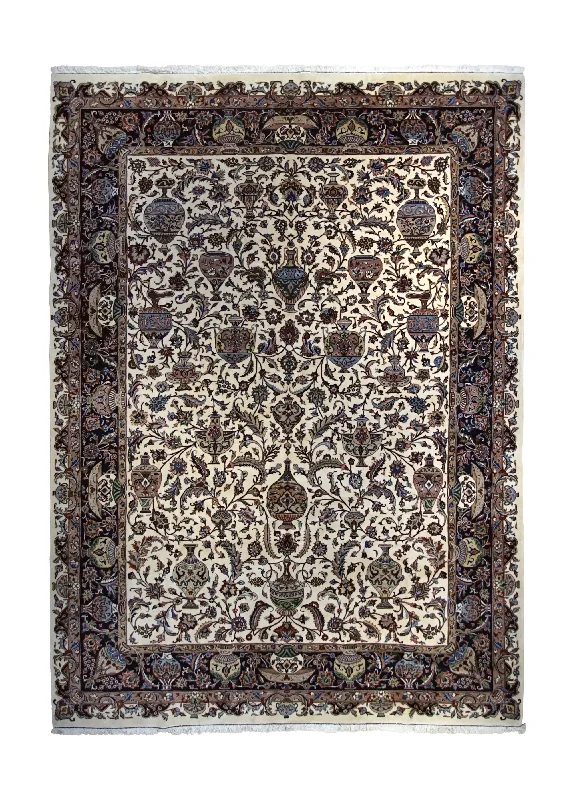 Persian Rug Moud Handmade Area Traditional 8'0"x11'5" (8x11) Whites/Beige Purple Floral Vase Design #A35000