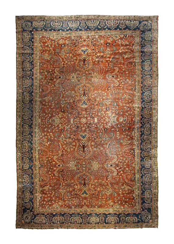 Persian Rug Sarouk Handmade Area Antique Traditional 10'8"x16'1" (11x16) Red Blue Floral Cypress Tree Design #A35007