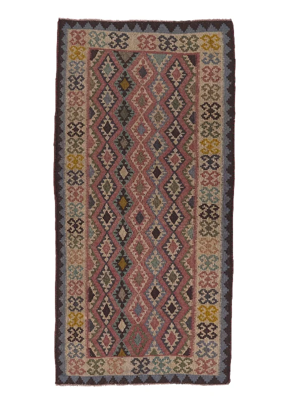 Persian Rug Shiraz Handmade Area Tribal 4'4"x8'11" (4x9) Pink Multi-color Geometric Kilim Design #31443