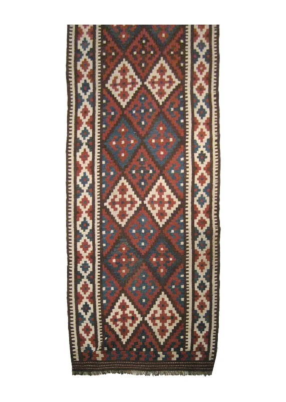 Persian Rug Shiraz Handmade Runner Tribal 3'0"x9'6" (3x10) Red Blue Kilim Geometric Design #A14300