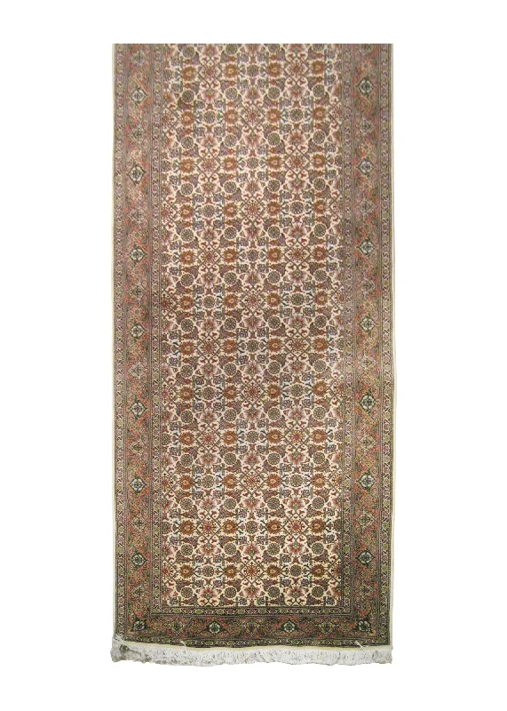 Persian Rug Tabriz Handmade Runner Traditional 2'8"x11'6" (3x12) Whites/Beige Pink Mahi Fish Design #A14275