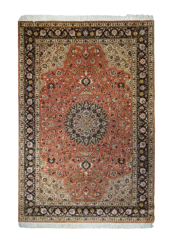 Persian Rug Tabriz Handmade Area Traditional 6'6"x9'10" (7x10) Orange Floral Naghsh Design #A35017