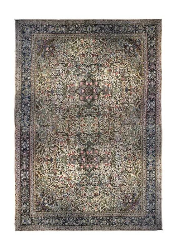 Persian Rug Tabriz Handmade Area Traditional Vintage 16'8"x16'11" (17x17) Whites/Beige Green Pink Floral Design #A35003