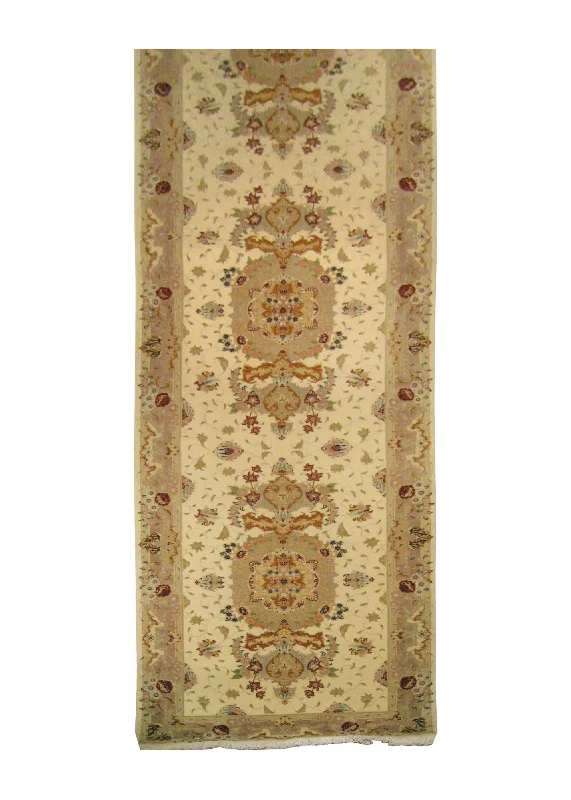 Persian Rug Tabriz Handmade Runner Traditional 2'6"x10'3" (3x10) Whites/Beige Pink Floral Naghsh Design #A12411