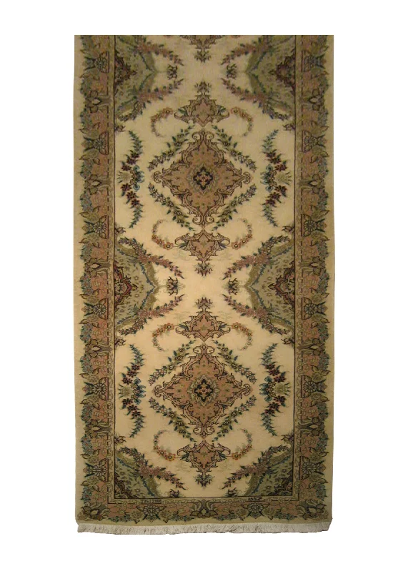 Persian Rug Tabriz Handmade Runner Traditional 2'11"x10'11" (3x11) Whites/Beige Pink Floral Naghsh Design #A12900