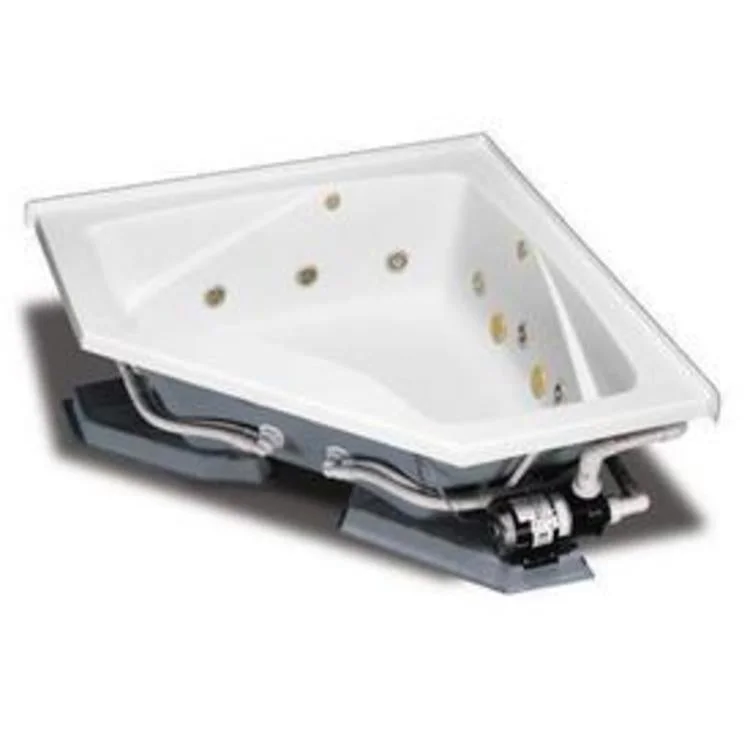 Whirlpool Tub 59 x 59 x 21-1/2 Inch White Trim with Tile Flange Center Drain Outlet White Corner 10 Jets