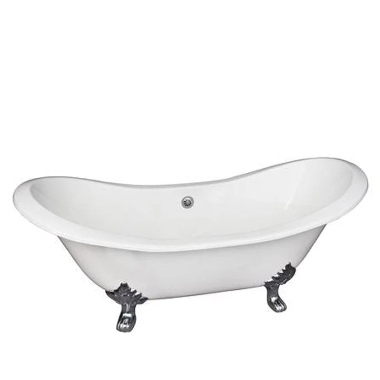 Freestanding Tub Macon 61 Inch Double Slipper Oval Cast Iron White/Polished Chrome Lion Paw Feet 7 Inch Center Faucet Holes